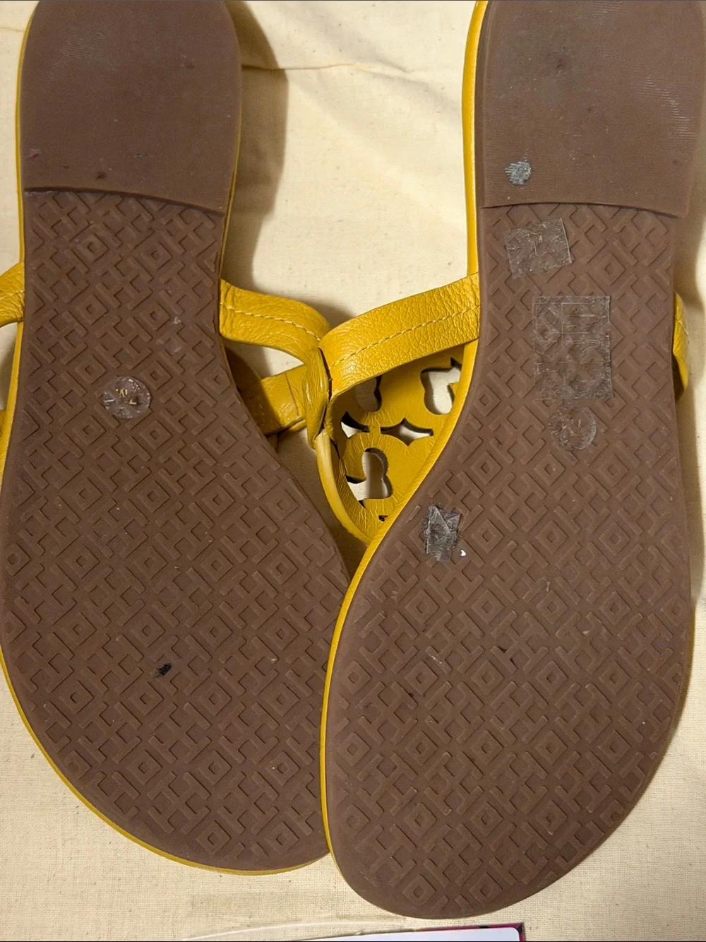 Tory Burch Mustard Yellow Miller Logo Thong Sandals